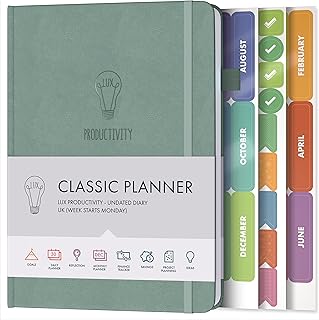 LUX PRODUCTIVITY Agenda de productivité classique bleu ardoise – Agenda non daté – Planificateur d
